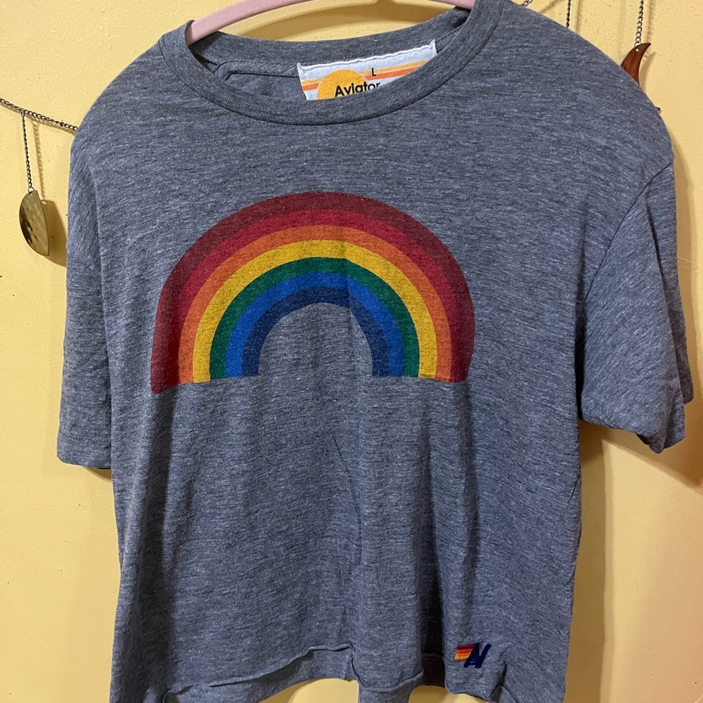 Cropped Aviator Nation L rainbow tee